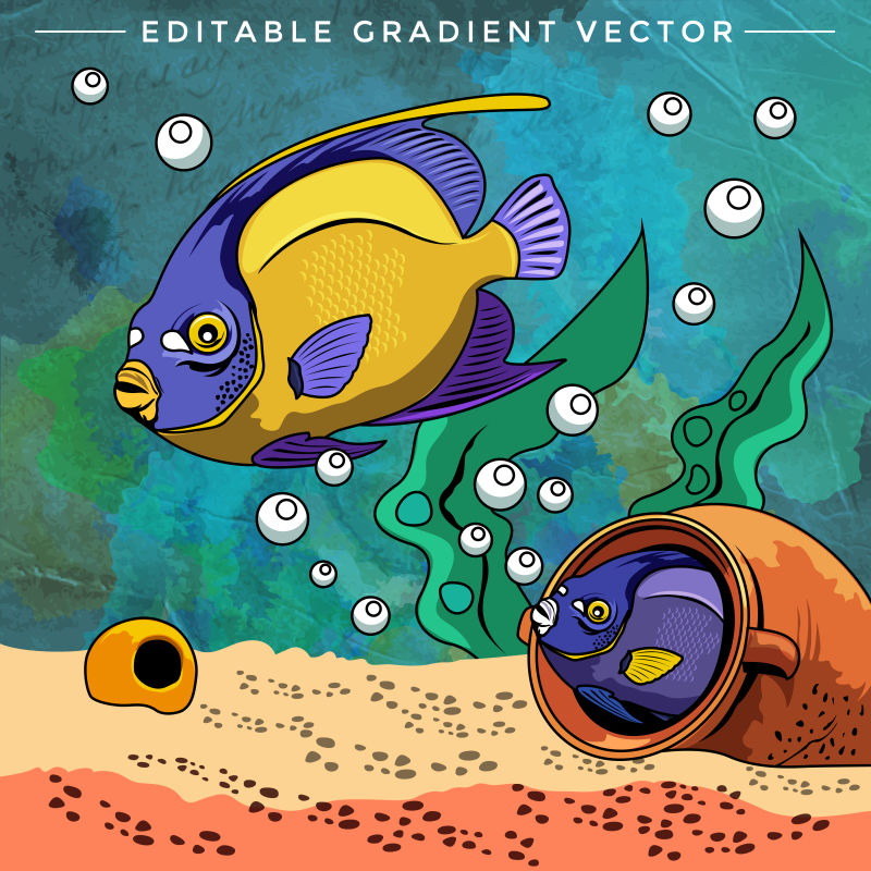 海底的热带鱼矢量插画