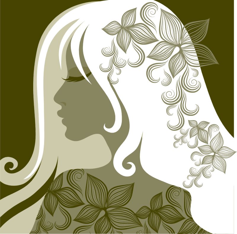 创意矢量头发与花卉装饰女性插图