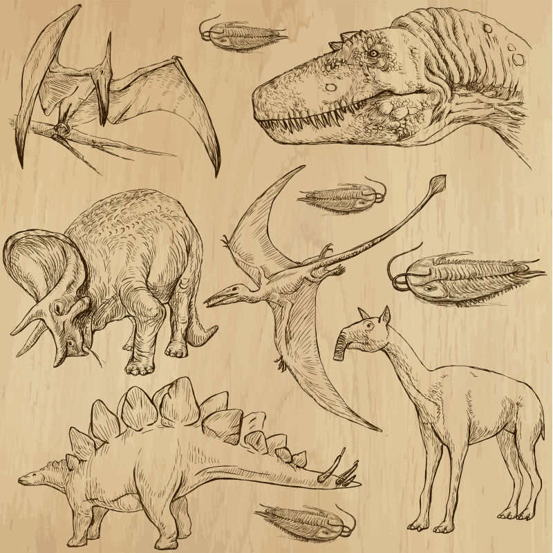 侏罗纪的恐龙矢量插画