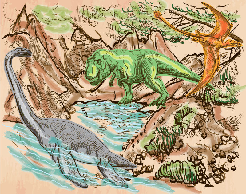 矢量的彩色恐龙插画
