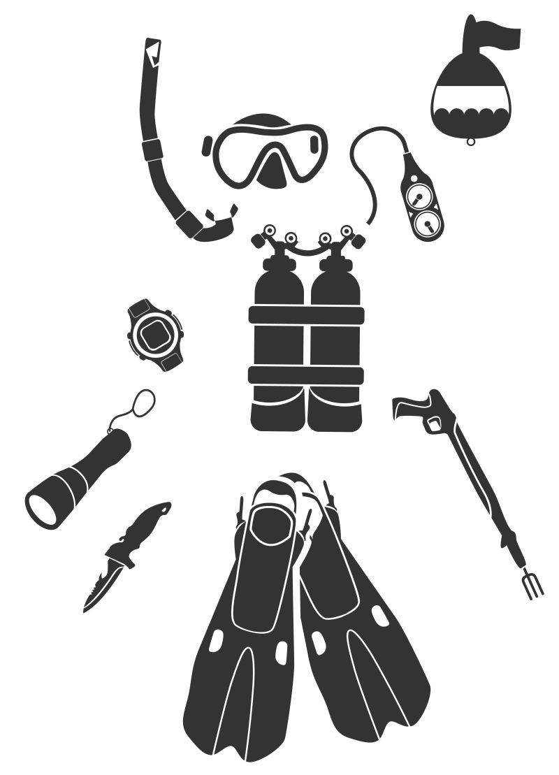 黑色的潜水工具矢量插画