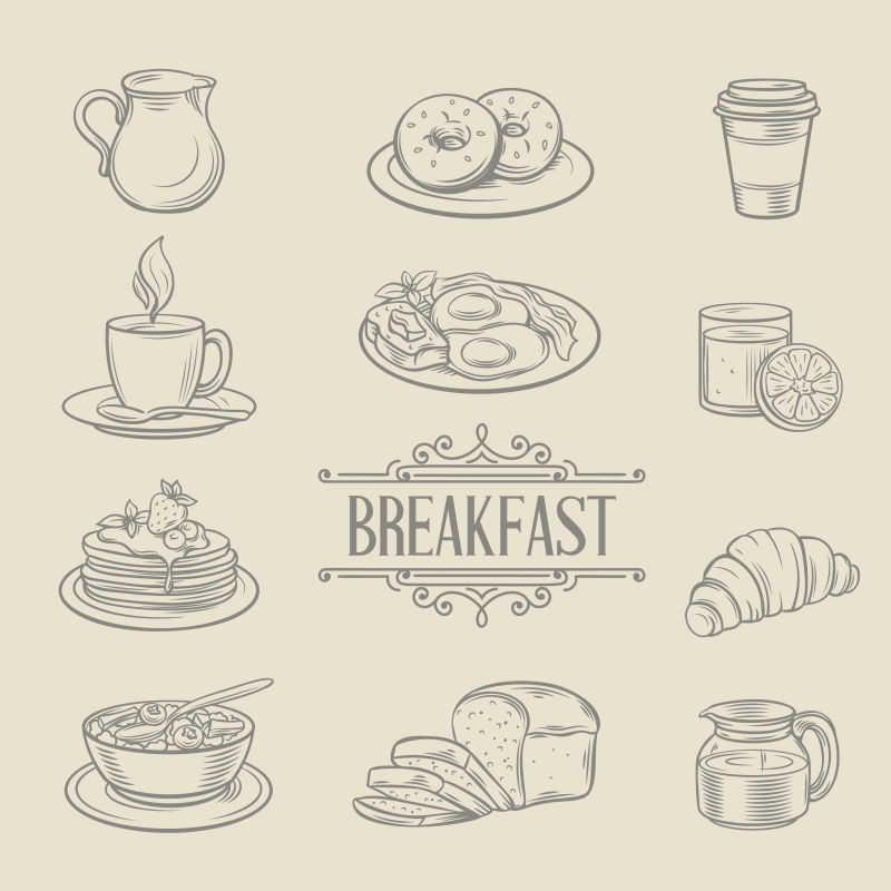 手绘风格的早餐矢量插画