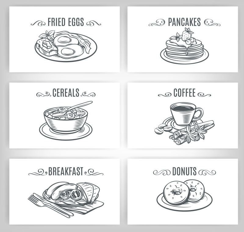 复古风格的早餐主题矢量插画设计