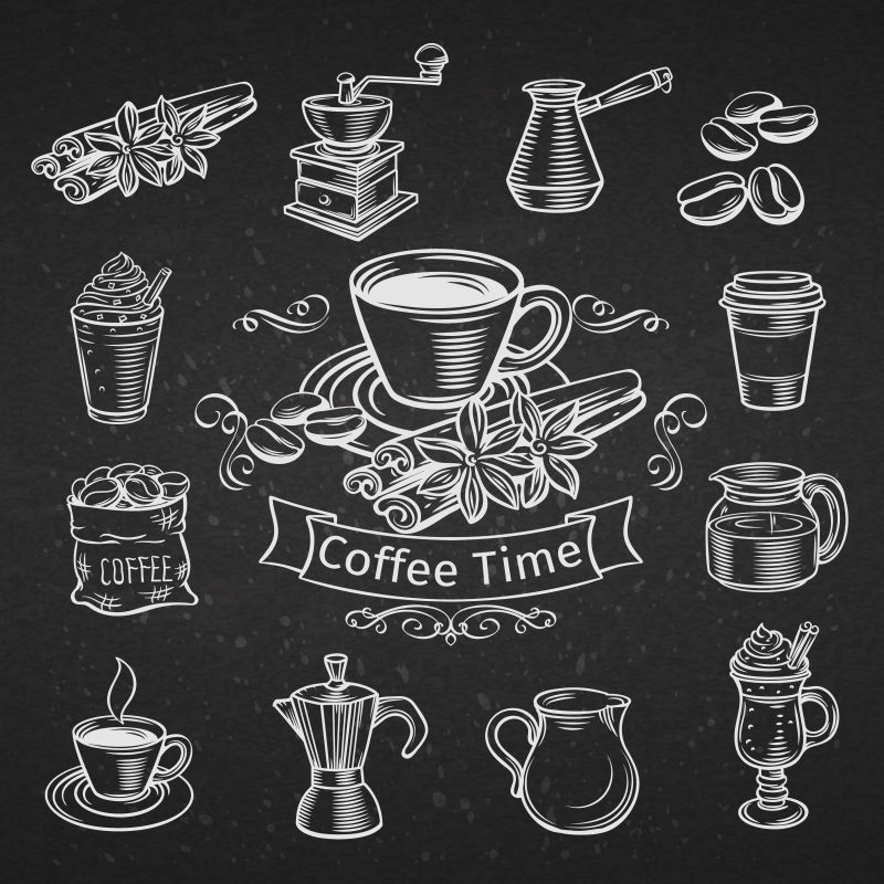 手绘风格的咖啡图标插画