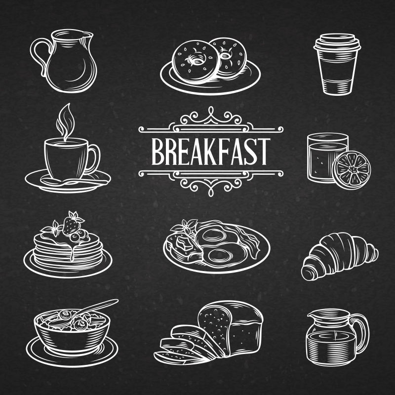 手绘风格的早餐矢量插画设计