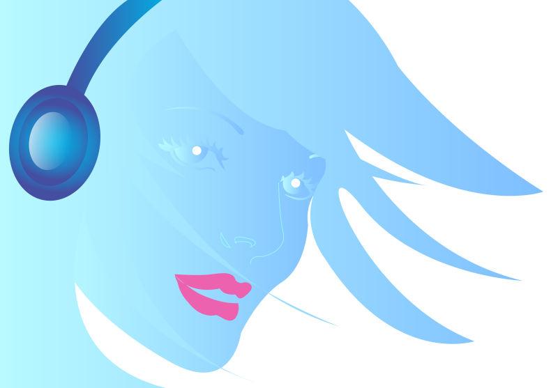 性感女性戴音频耳机插画