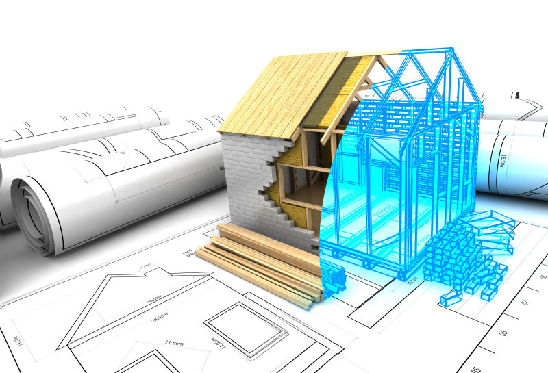 三维抽象住宅设计模型和图解