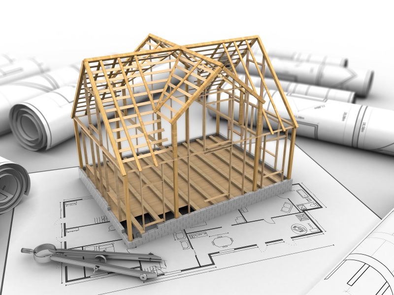 圆规房屋施工框架三维蓝图设计