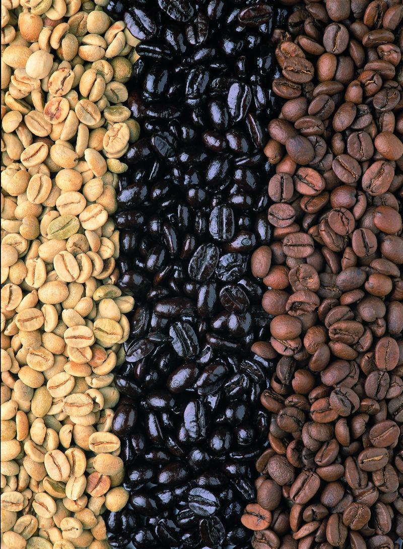 三种颜色的咖啡豆