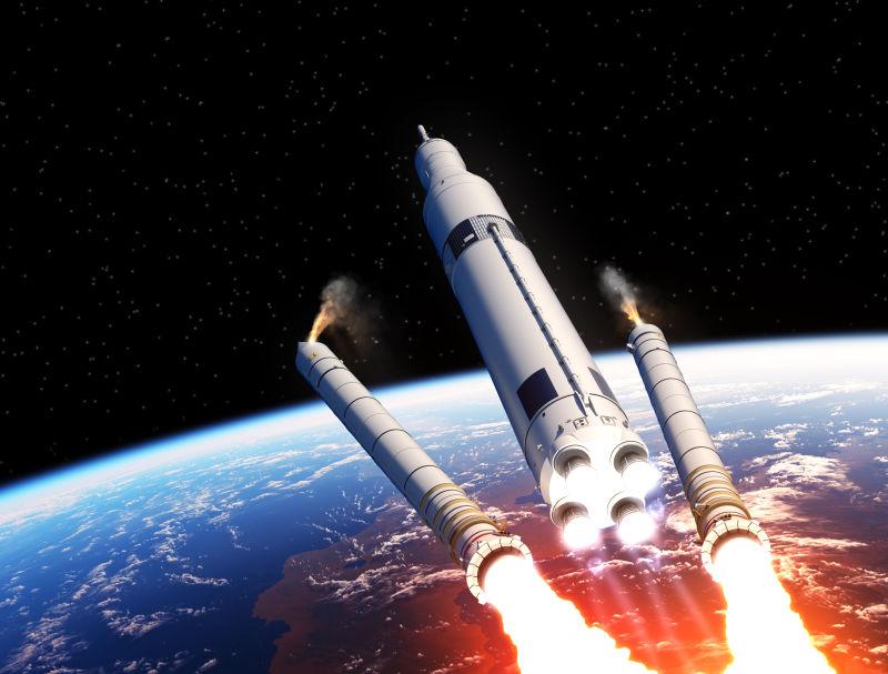 空间发射系统固体火箭助推器在地球上空分离