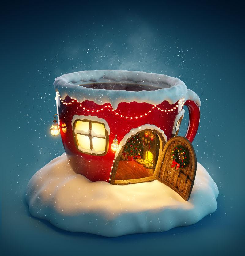 圣诞茶壶形状的童话屋装饰