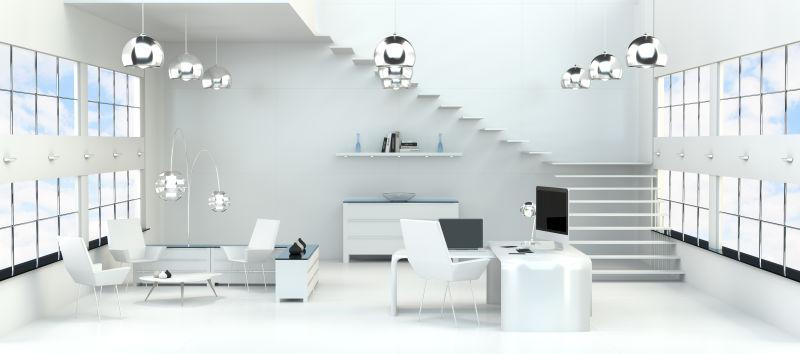 白色为主色调的室内会客室装修设计三维效果