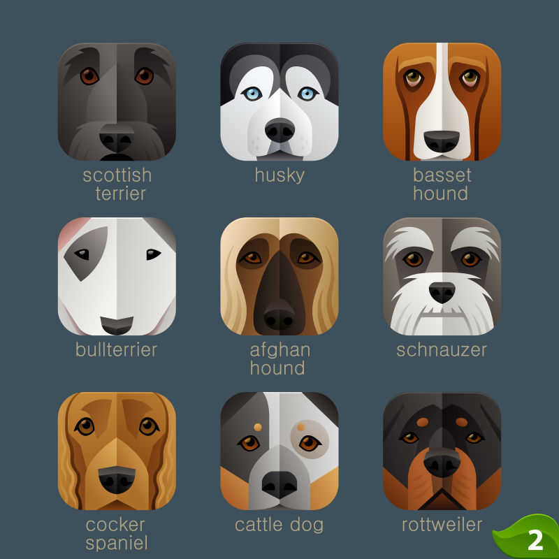 矢量各种狗脸图标设计