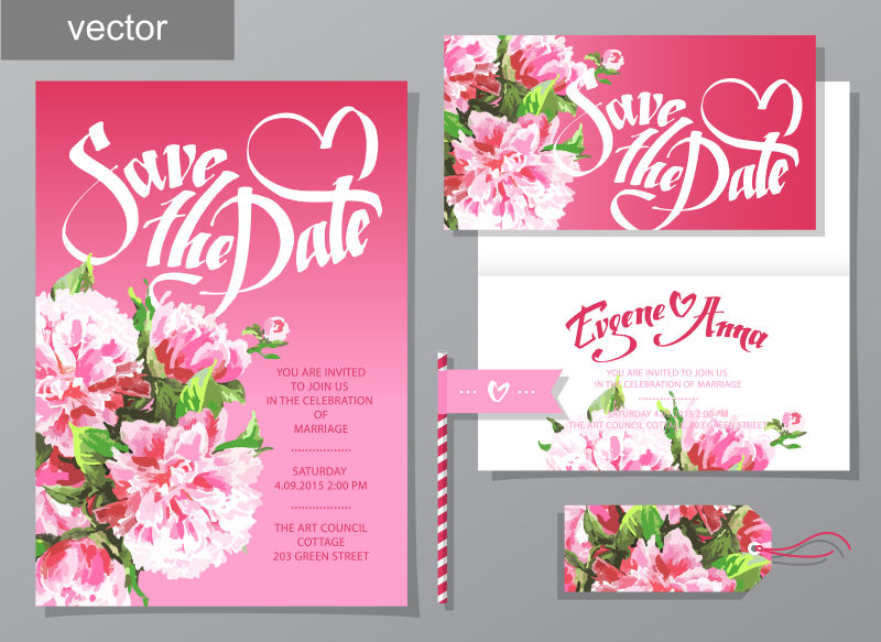 手绘浪漫花卉图案的矢量邀请卡设计