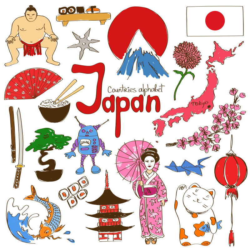矢量可爱的日本传统文化设计元素