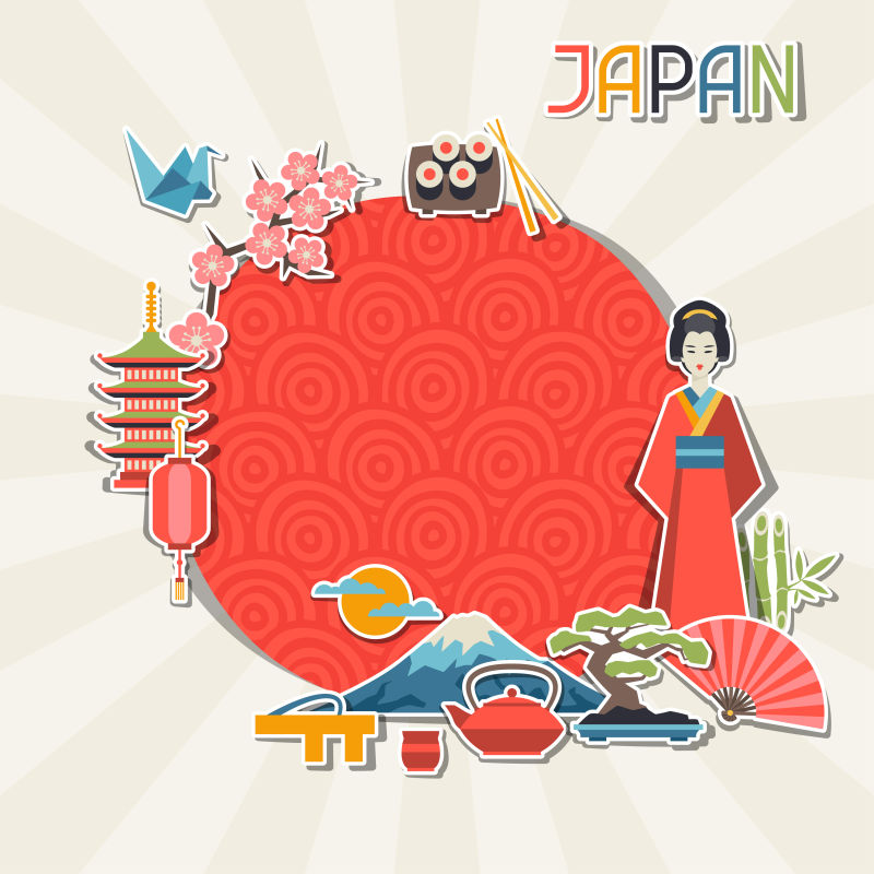 矢量日本传统文化设计元素图标背景