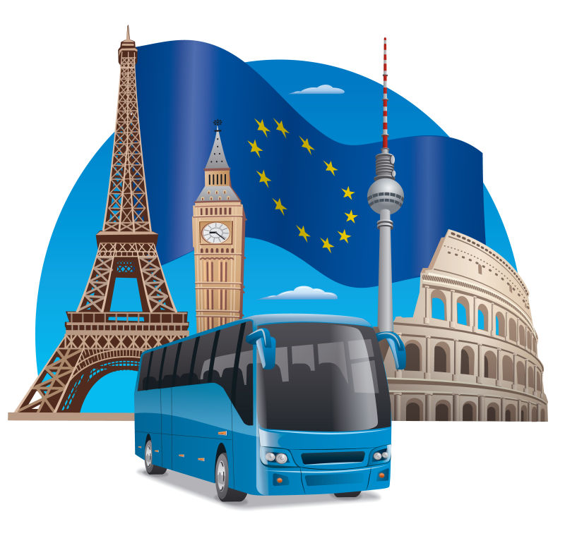 欧洲巴士旅游海报矢量设计元素