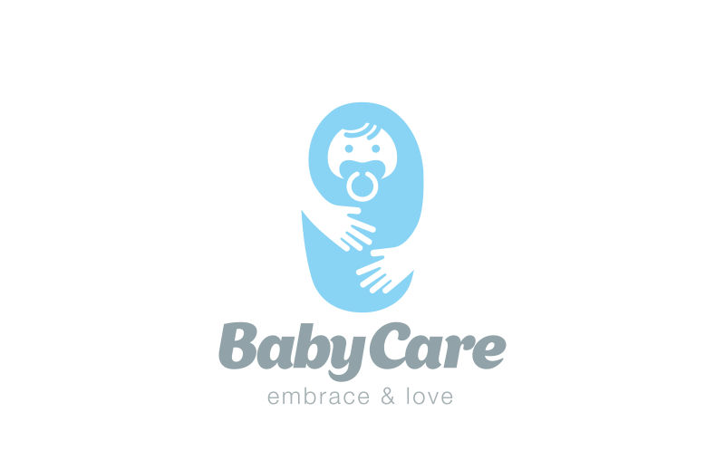 拥抱婴儿的护理标志设计矢量模板