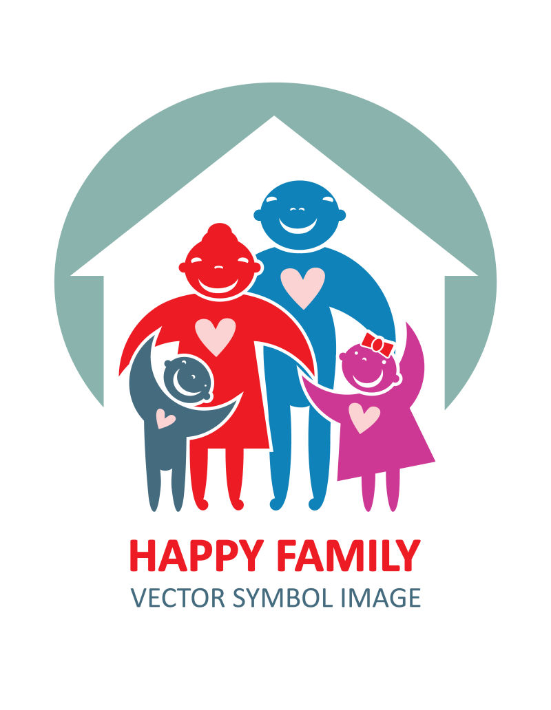 矢量家庭中幸福的一家人图标