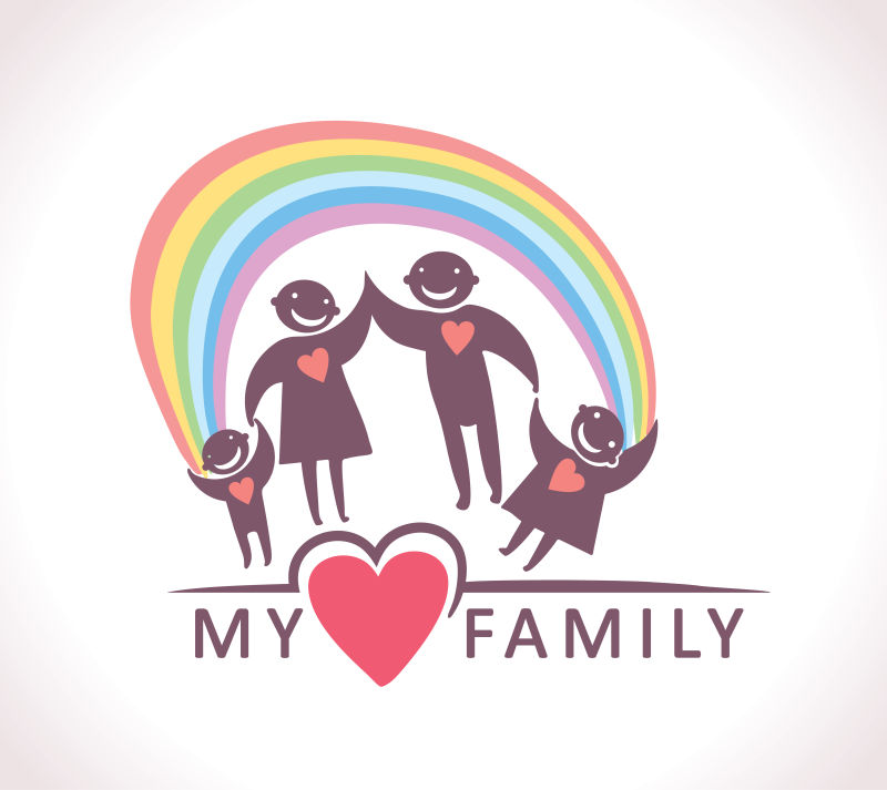 彩虹下的幸福家庭矢量图标