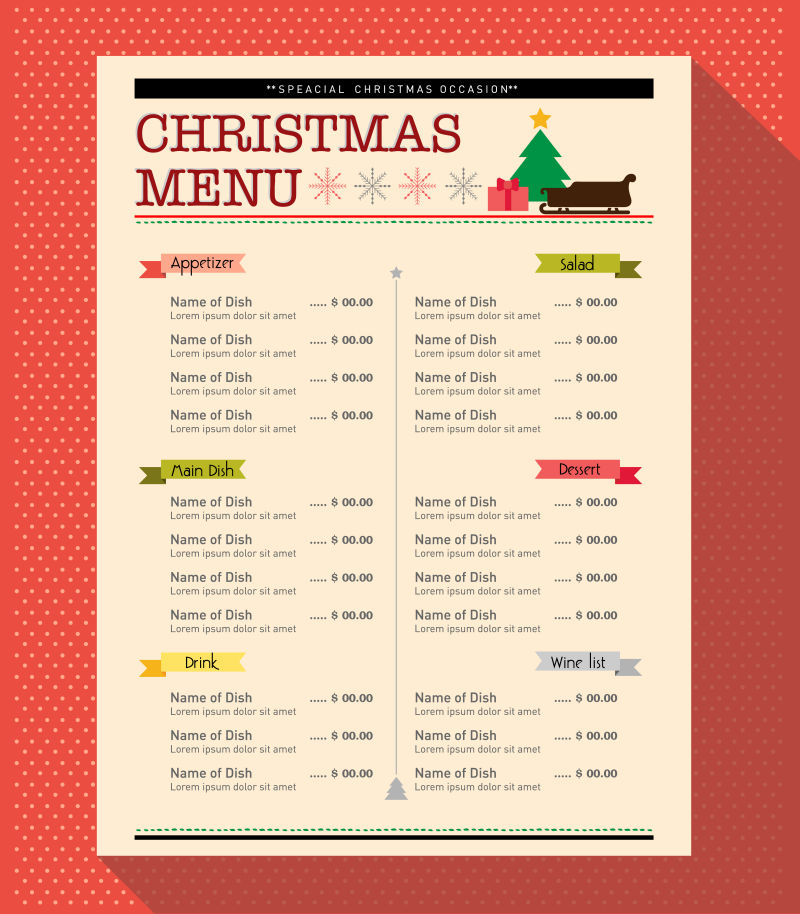 圣诞主题的餐厅菜单矢量设计