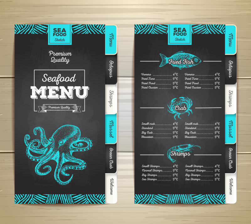 海鲜餐厅矢量的海鲜菜单设计