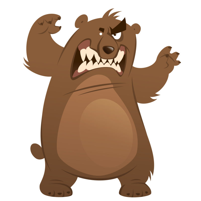 愤怒的卡通棕熊矢量插画