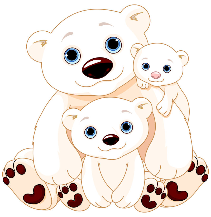 可爱的北极熊家族矢量插画