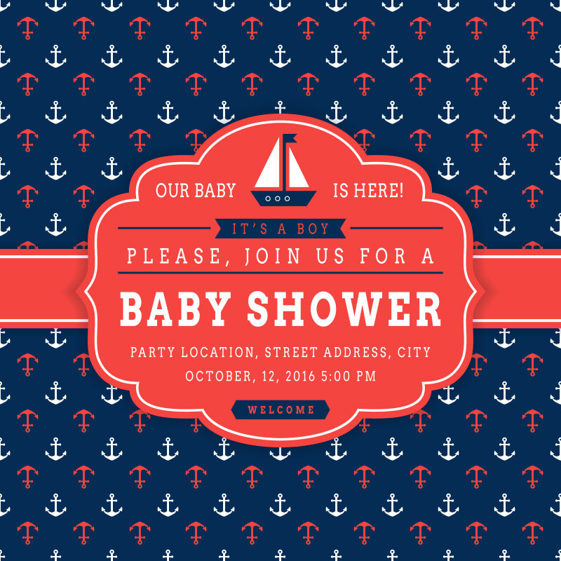 航海主题的婴儿沐浴卡矢量设计