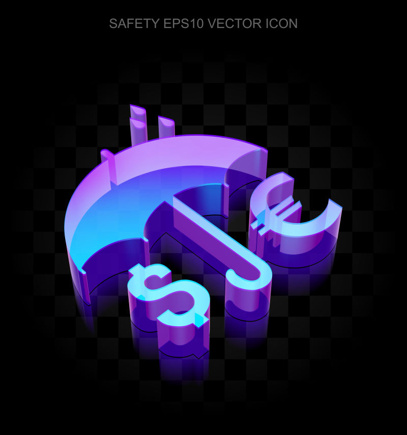 3D霓虹灯颜色的安全概念矢量图标