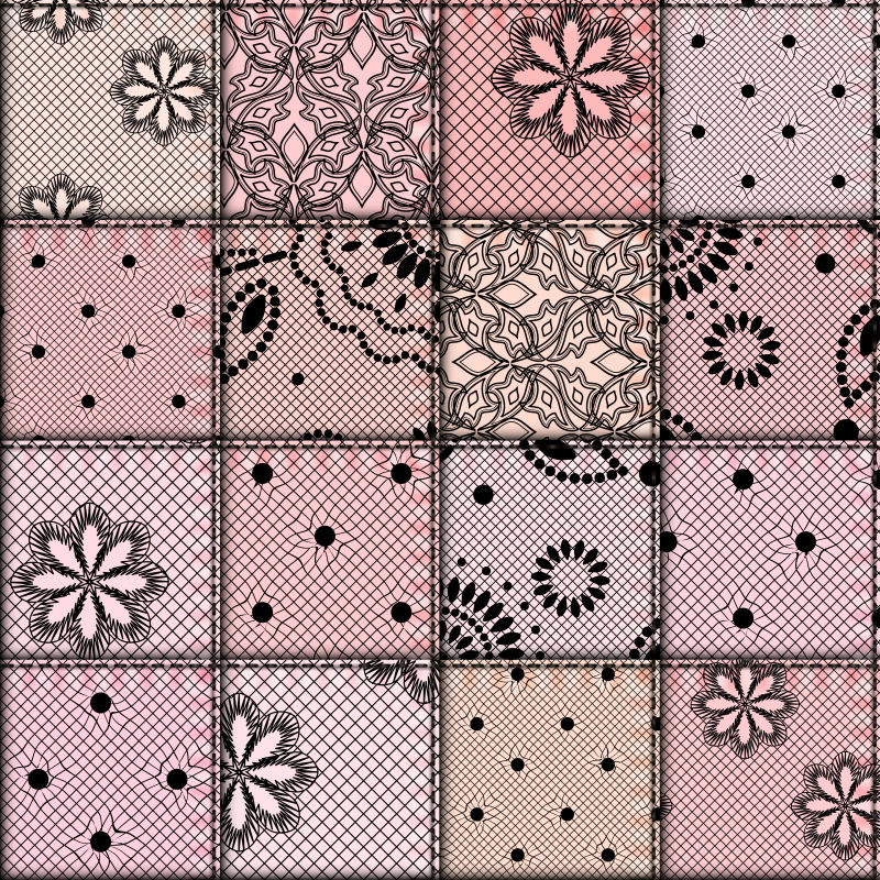 粉色矢量花边织物拼贴图案背景