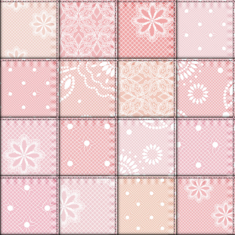 矢量粉色的花边织物拼贴图案背景