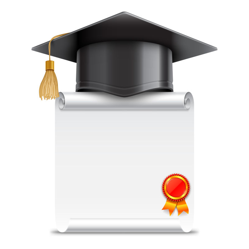 学士帽和文凭证书矢量