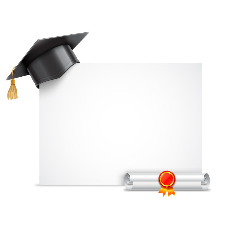 毕业证书和学士帽矢量背景