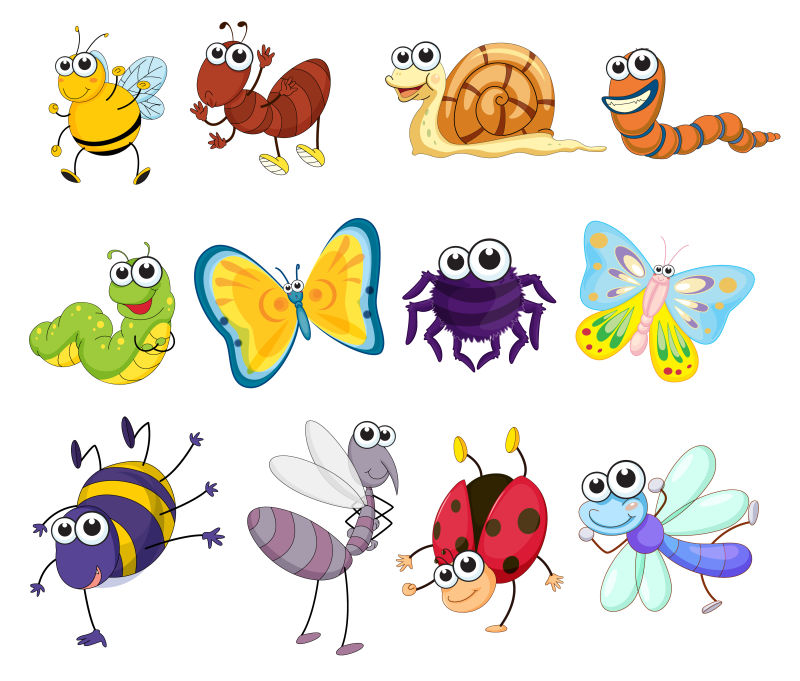 矢量卡通趣味昆虫图标设计