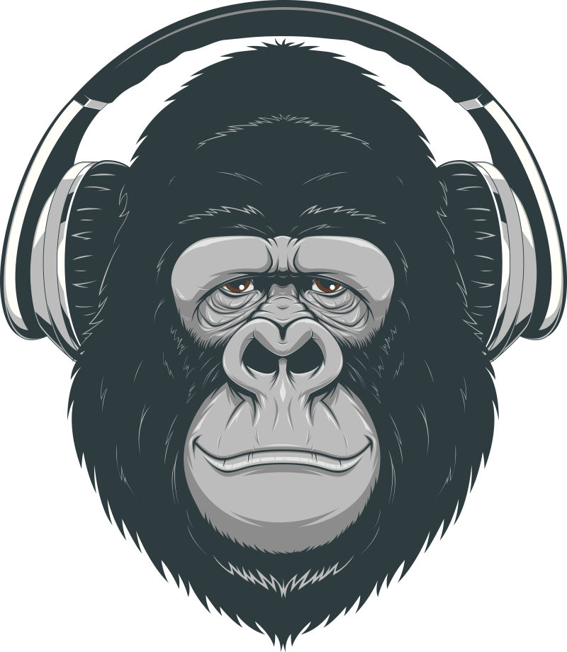 矢量卡通戴耳机的猩猩