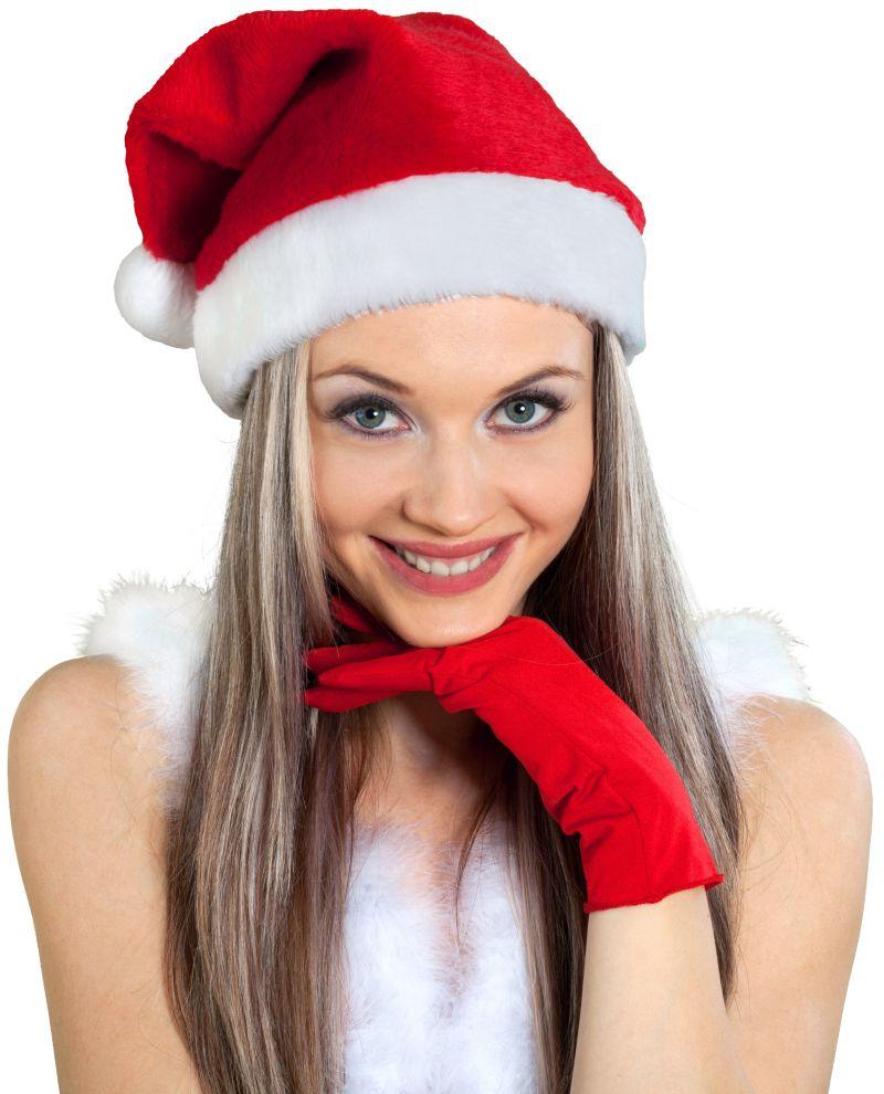 戴圣诞帽的美女在微笑