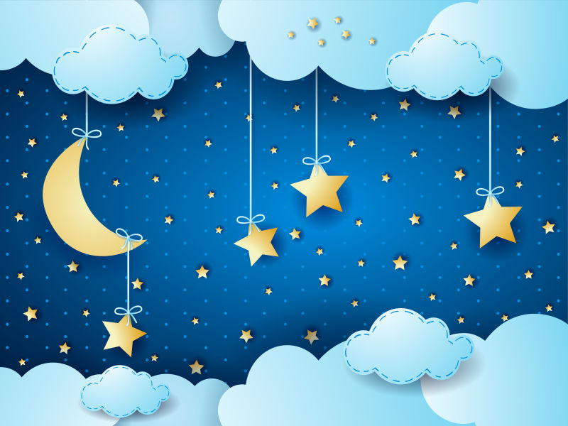 卡通美丽的夜晚云景矢量背景图片素材 矢量夜空背景背景图案素材 Jpg图片格式 Mac天空素材下载