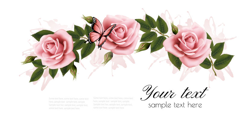 美丽粉红色玫瑰的矢量贺卡设计