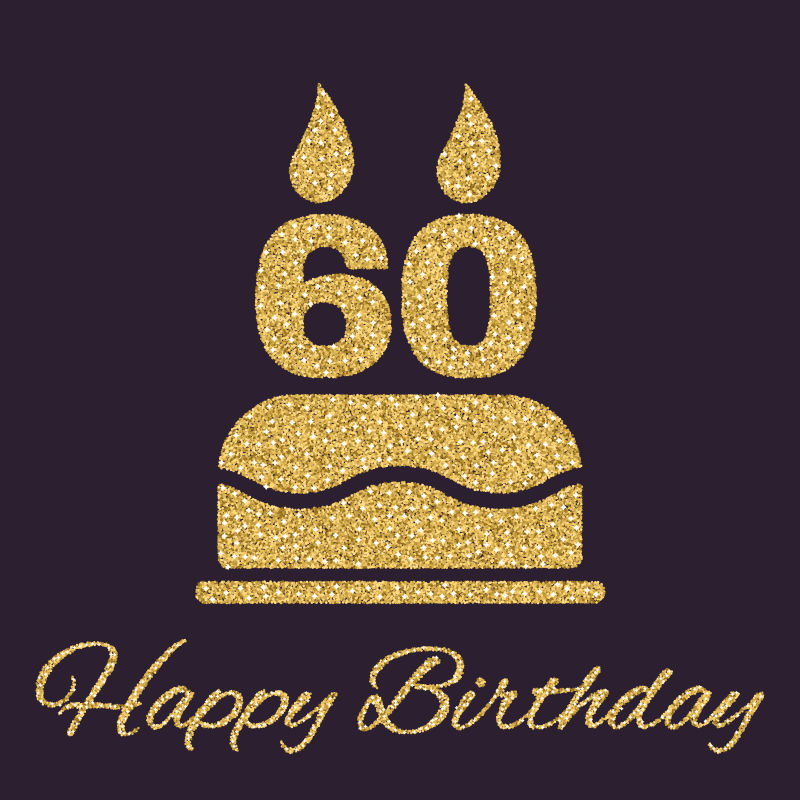 矢量60岁蜡烛的生日蛋糕插图