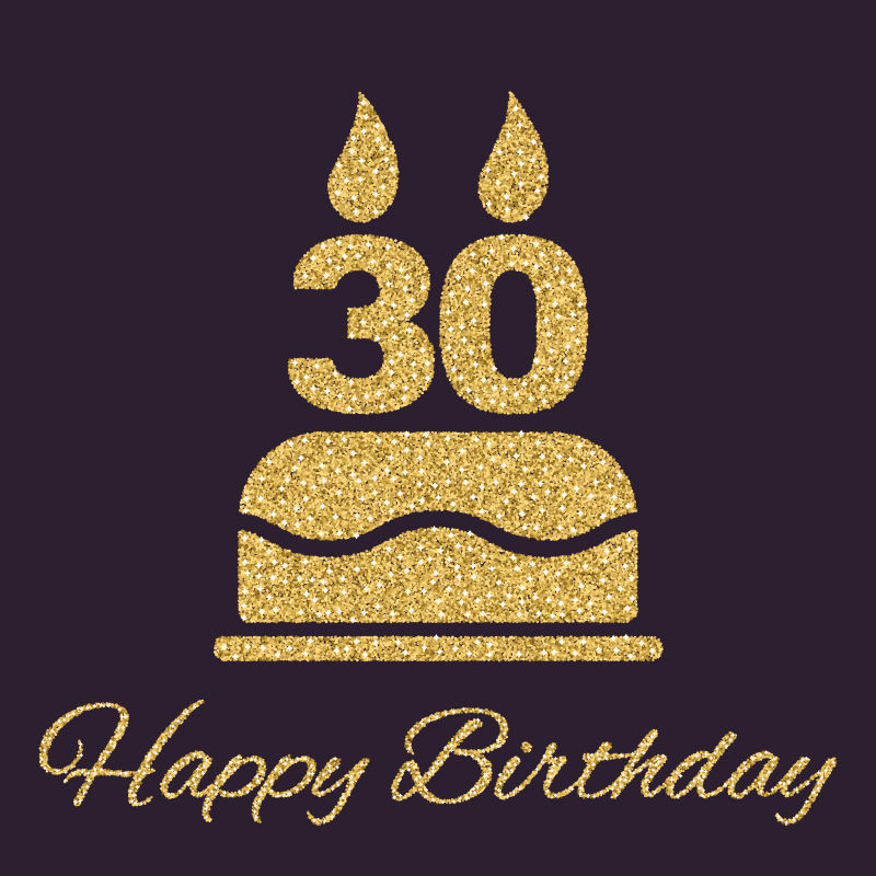 30岁蜡烛的生日蛋糕矢量插图