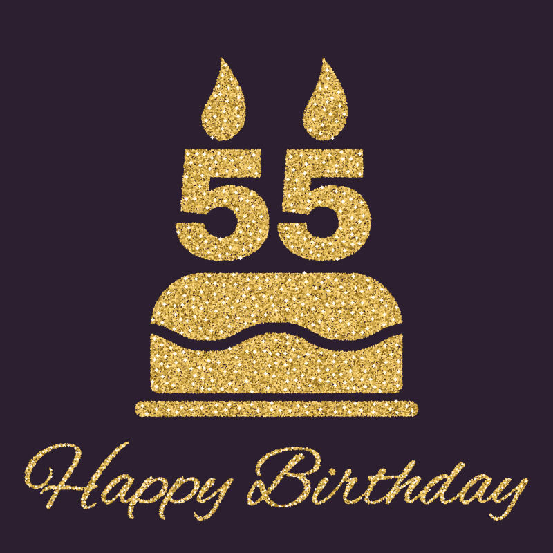 矢量55岁蜡烛的生日蛋糕插图