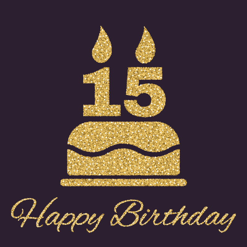 15岁蜡烛的生日蛋糕矢量插图