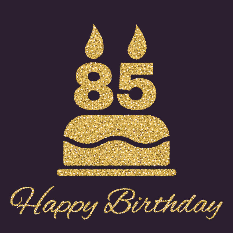 矢量85岁蜡烛的生日蛋糕插图