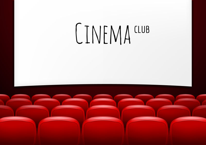 有红色座位的电影院的矢量节日背景