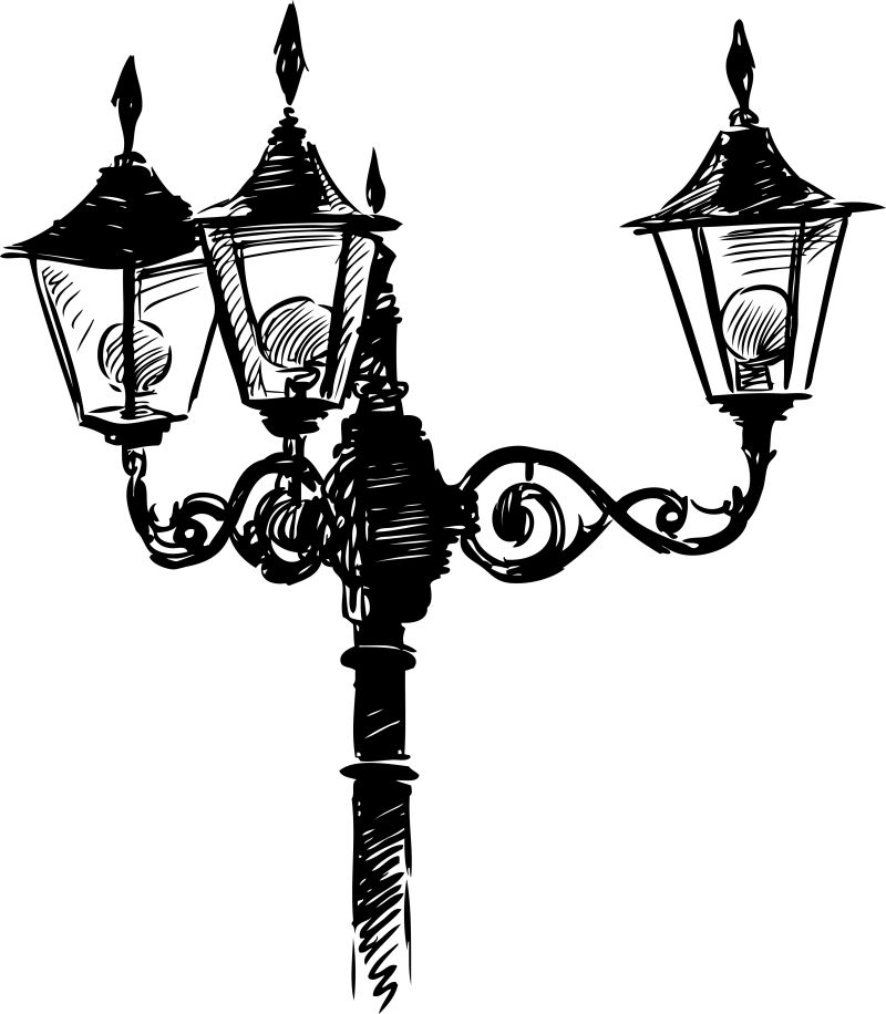 矢量创意复古老式装饰路灯