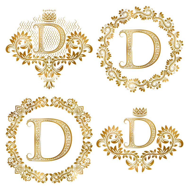 矢量金色装饰字母D