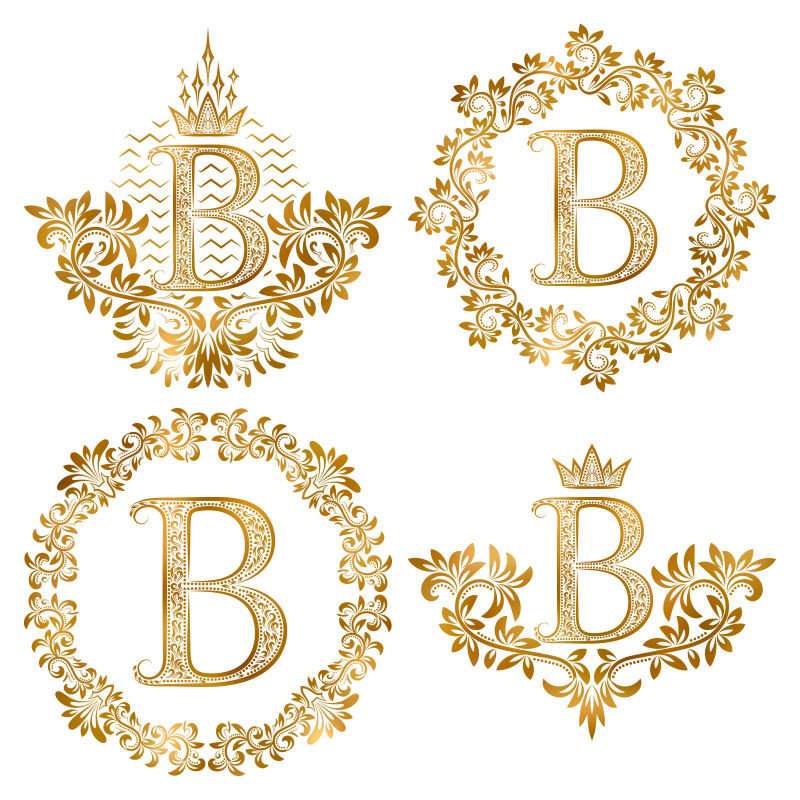 金色装饰字母B矢量