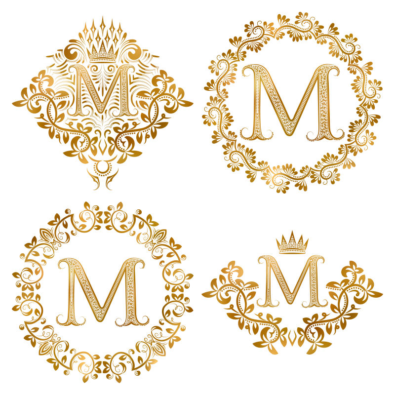 矢量金色装饰字母M设计元素