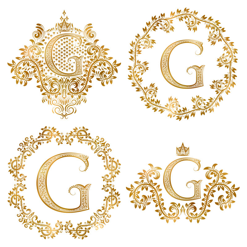 金色装饰字母G矢量